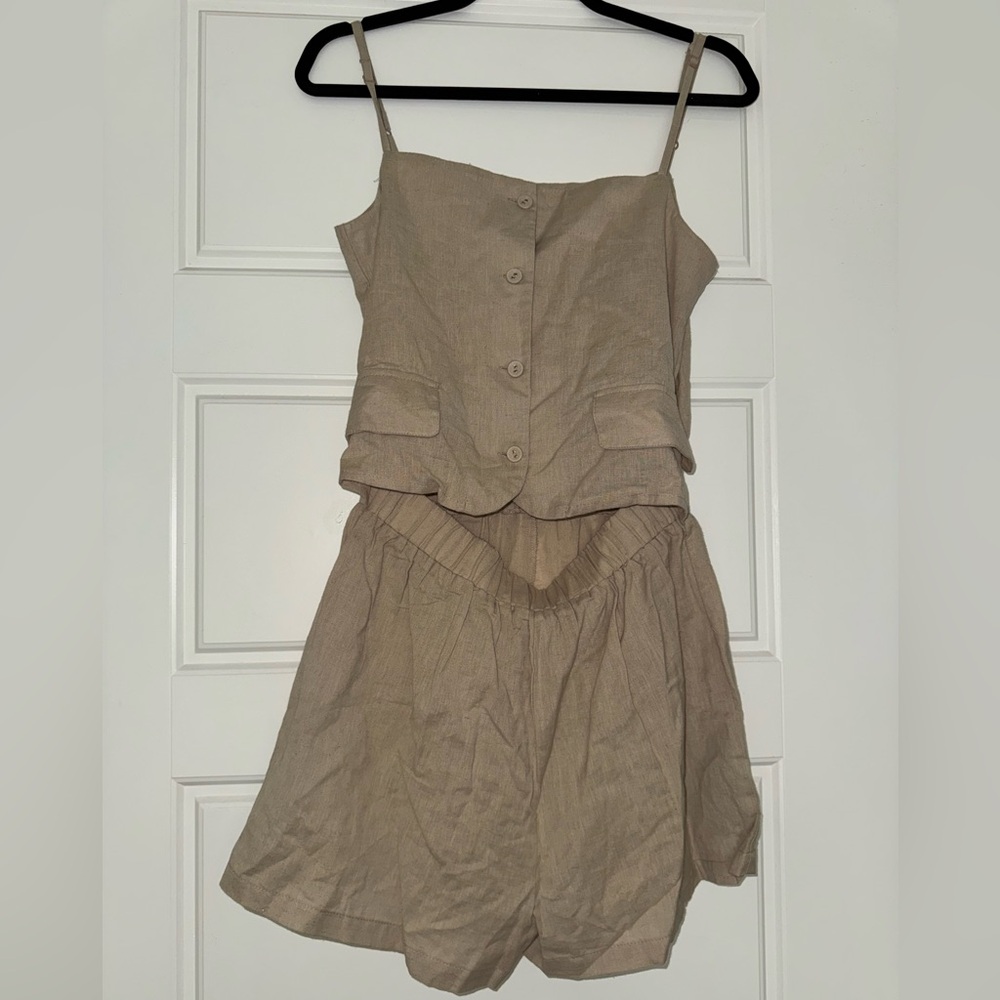 Pretty Little Thing Tan Button-Up Romper